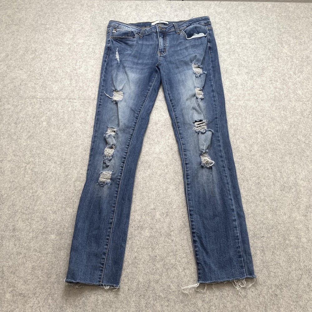 KanCan Skinny Jeans Juniors 13 (31x27) Blue Distressed Raw Hem Stretch Denim